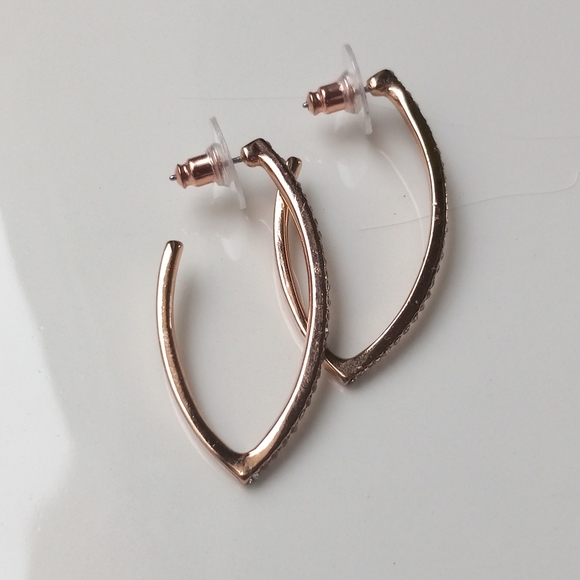 A New Day Rose Gold Rhinestone Long V-Shaped Hoops - Picture 5 of 10